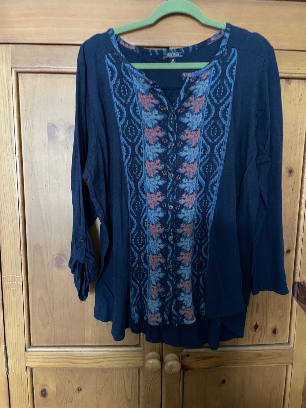 Lucky Brand Navy Button-Front Decorative Panel Top